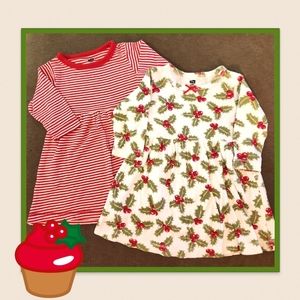 Two dress bundle, 100% Cotton, Red stripe And Holly Print, Size 6-9 Mos